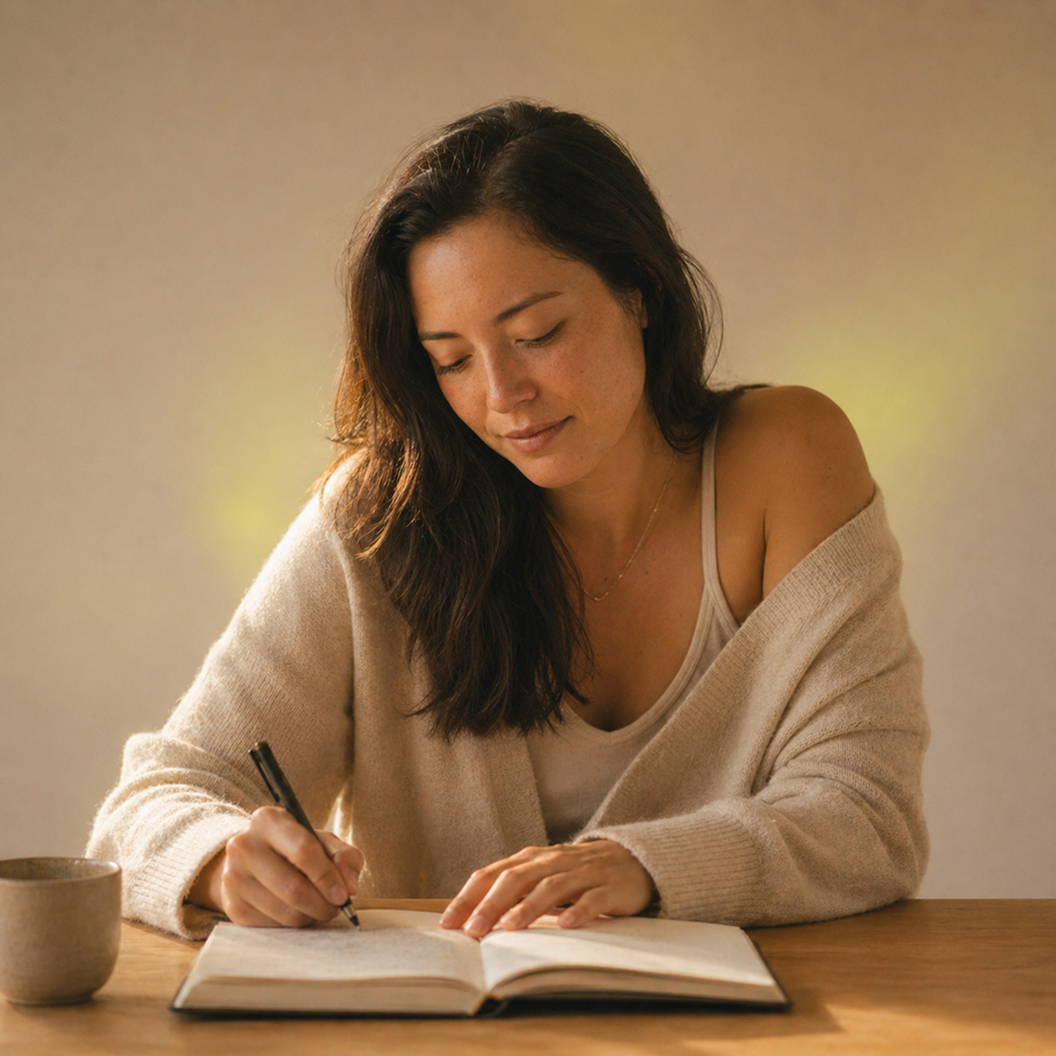 A woman writing in a notebook